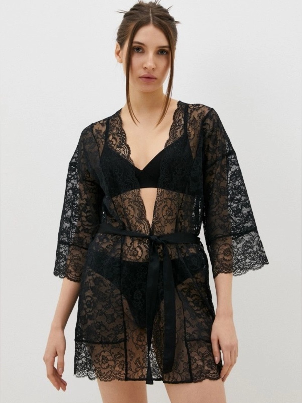 NWOT Intimissimi Black Floral Lace Lingerie Fashion Dressing Robe